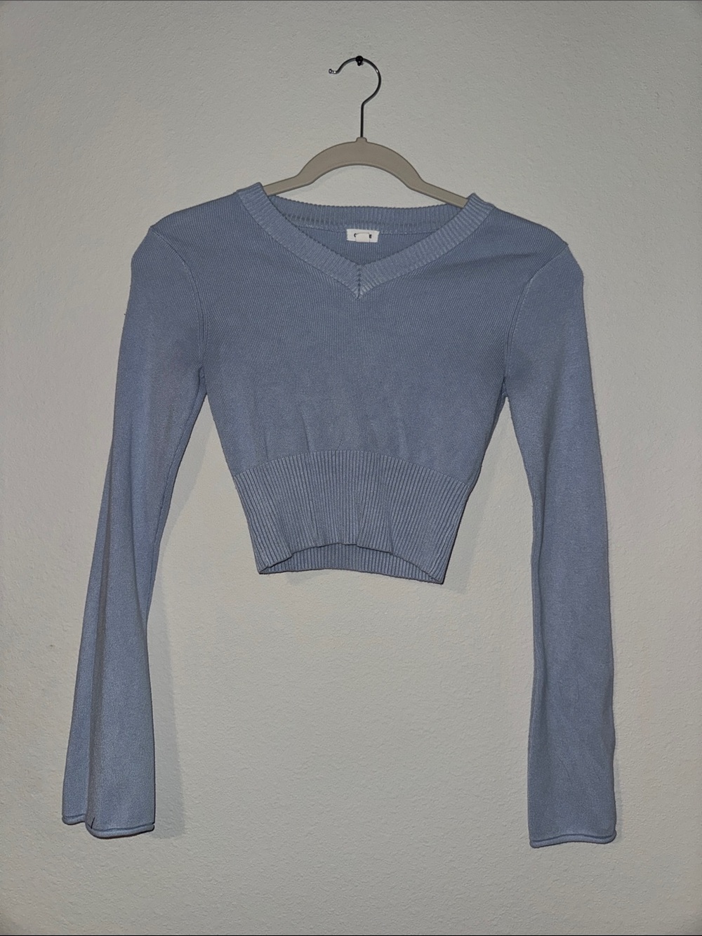 Garage Light Blue V-Neck Cropped Sweater